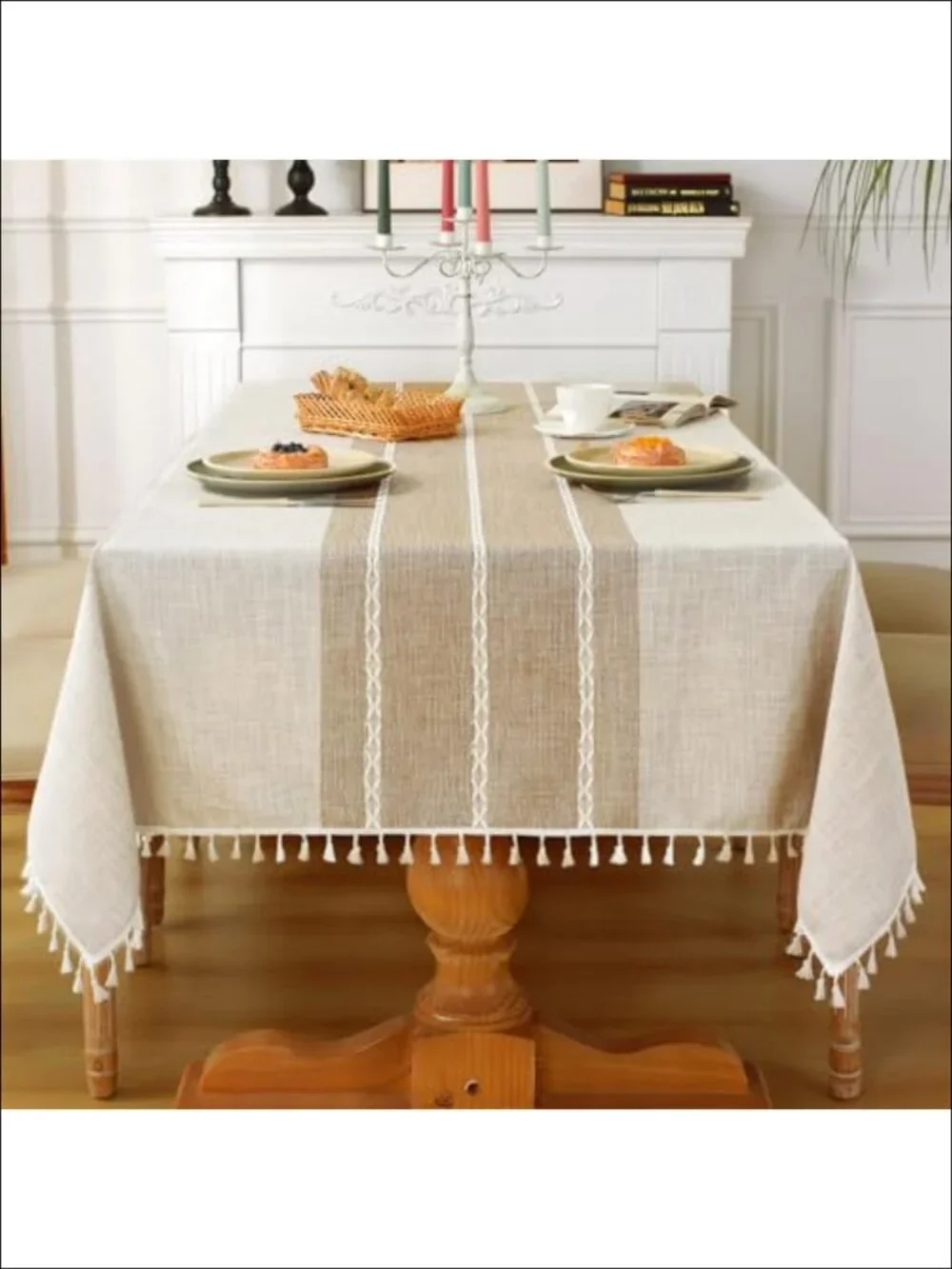 Cotton Linen Tablecloth Waterproof Washable Tassel Fringe Rectangle 55x86